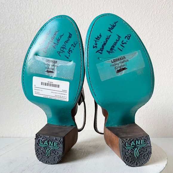 Lane Hailey Halfsie Western Bootie Sz 7.5 Brown Cowboy Round Toe Ankle Strap - Picture 8 of 9